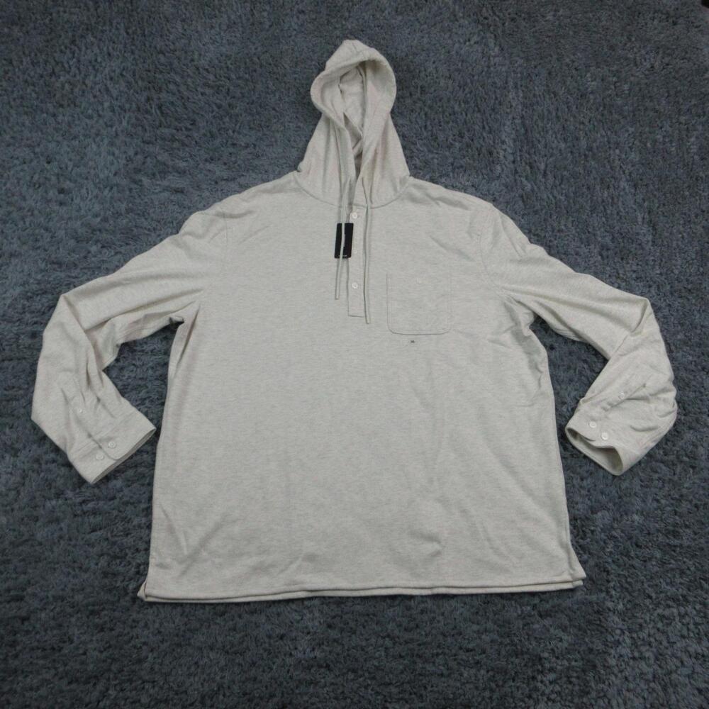 Express Hoodie Sweatshirt Mens XL White Pullover Hooded Jersey Button NWT